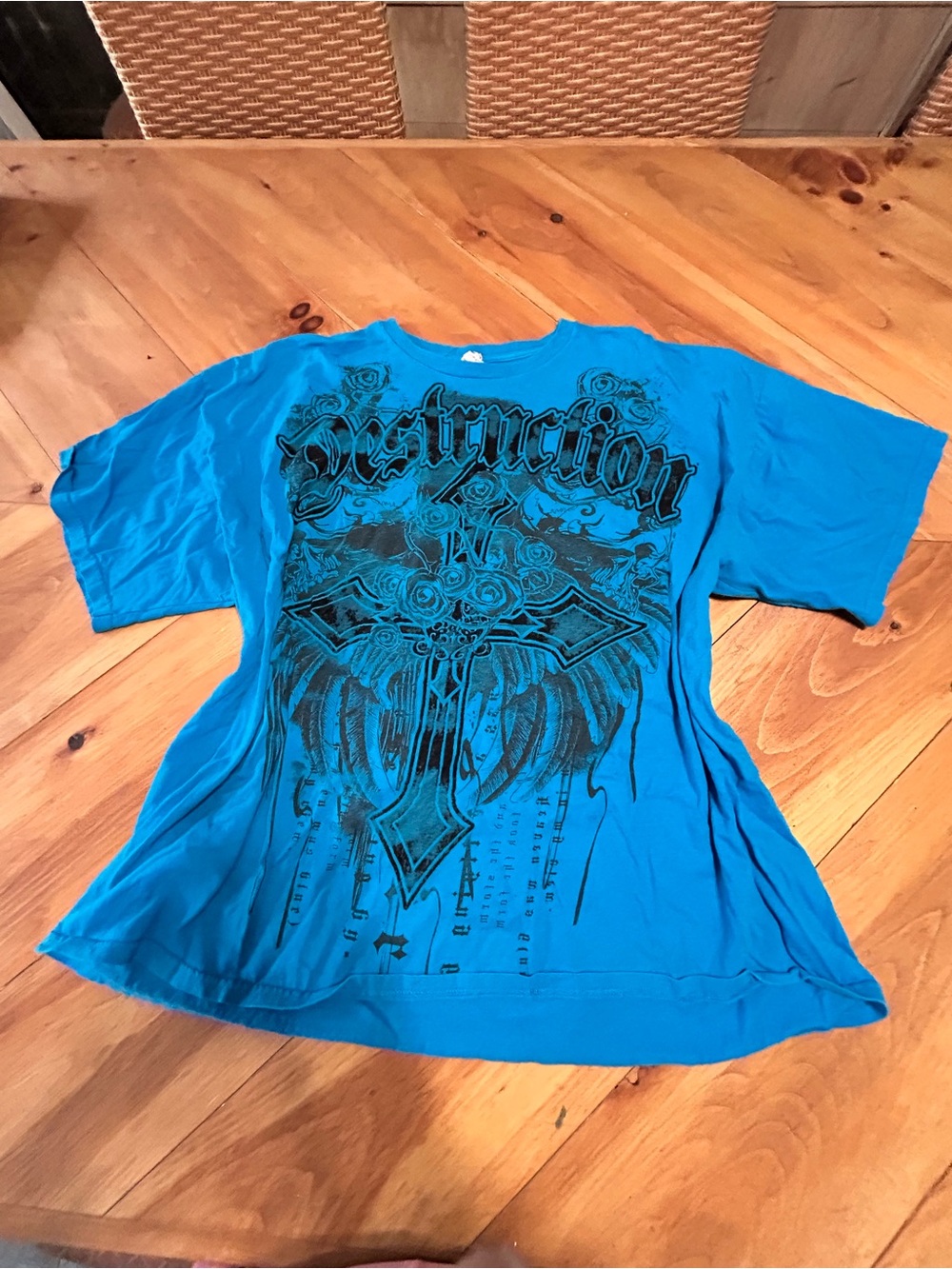 Men's Blue Graphic Crew Tee - Destruction Print Size 3xl
